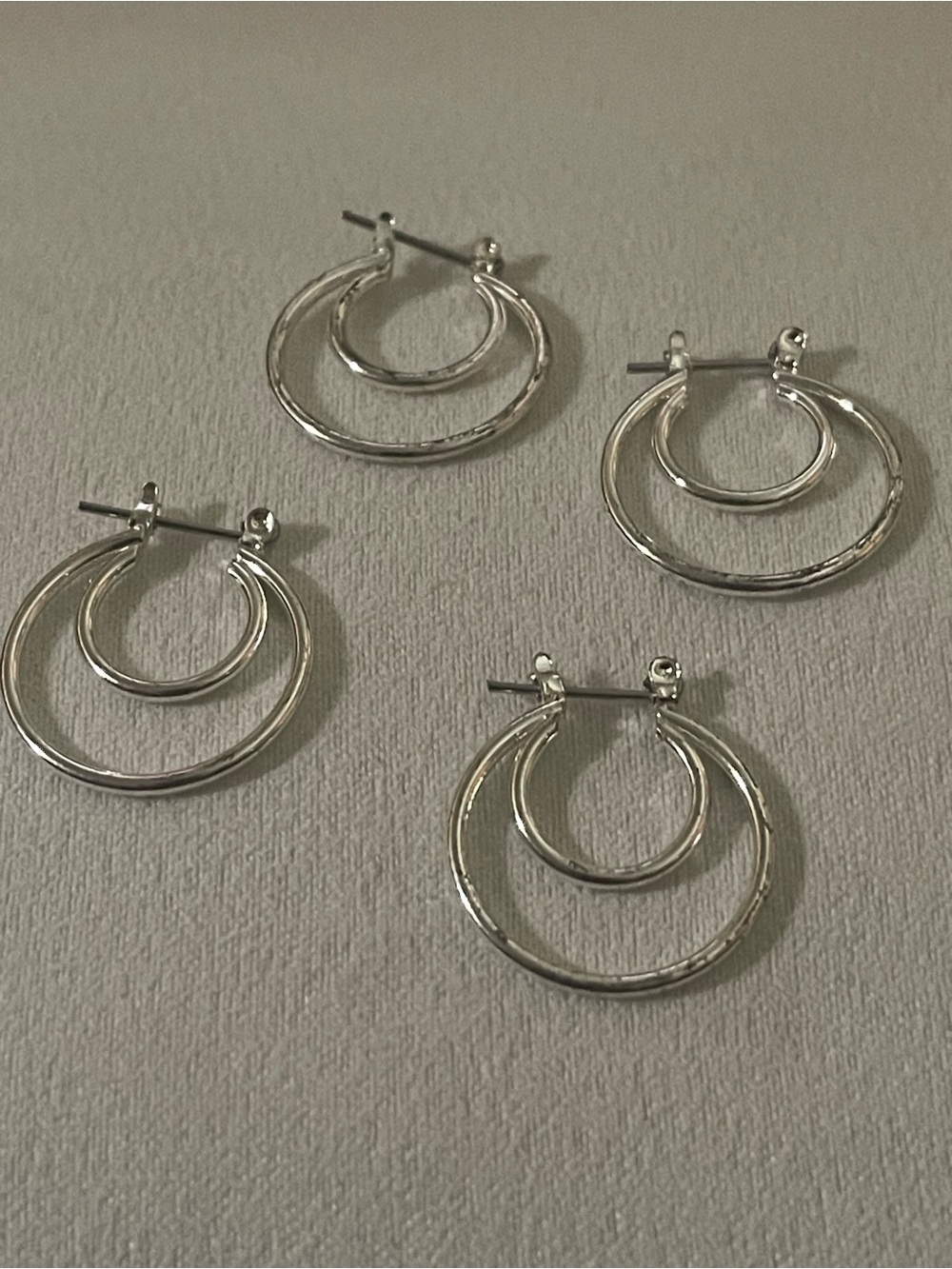 Sterling Silver Double Hoop Stud Earrings - Silver